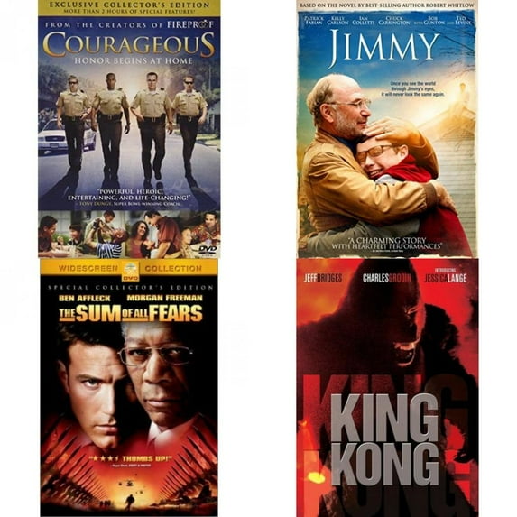 Assorted 4 Pack DVD Bundle: Courageous, Jimmy, The Sum of All Fears, King Kong