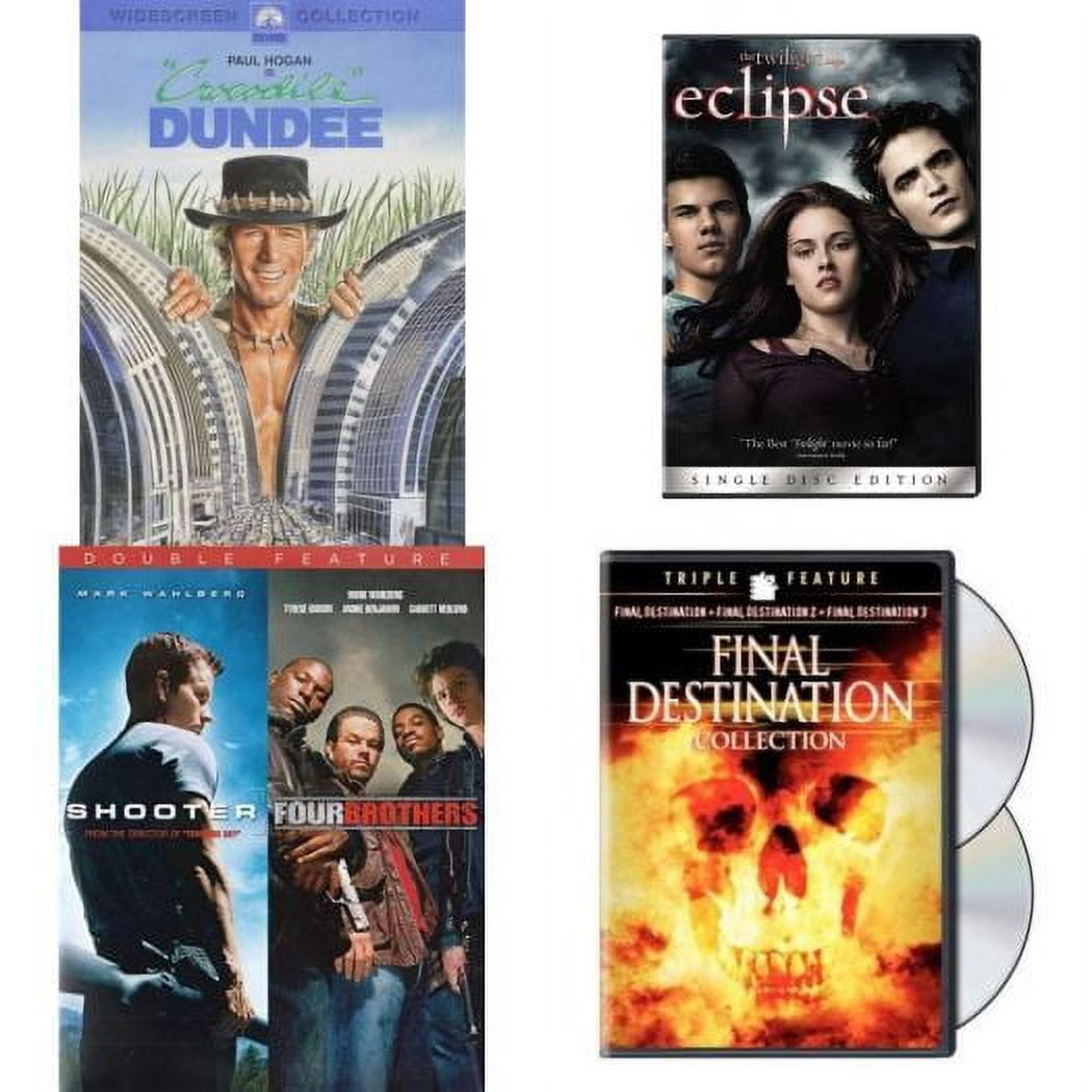 Assorted 4 Pack DVD Bundle: Crocodile Dundee : The Twilight Saga: Eclipse :  2 Movies: Shooter / Four Brothers : 3 Movies: Final Destination Collection