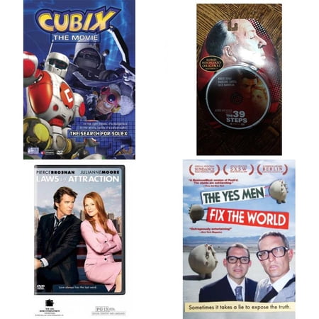 Assorted 4 Pack DVD Bundle: Cubix - The Search for Solex, The 39 Steps Alfred Hitchcocks, Laws of Attraction, The Yes Men Fix the World