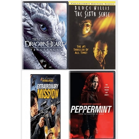 Assorted 4 Pack DVD Bundle: Dragonheart: Vengeance, The Sixth Sense, Extraordinary Mission, Peppermint