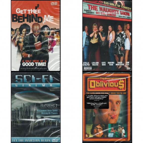 Assorted 4 Pack DVD Bundle: Get Thee Behind Me: A Holy Heck of A Good Time : The Naughty Show: Bad Girls of Comedy : SCI-FI Cinema Vol. 1: Includes Two Classic Films: Assignment outer Space, Destroy A