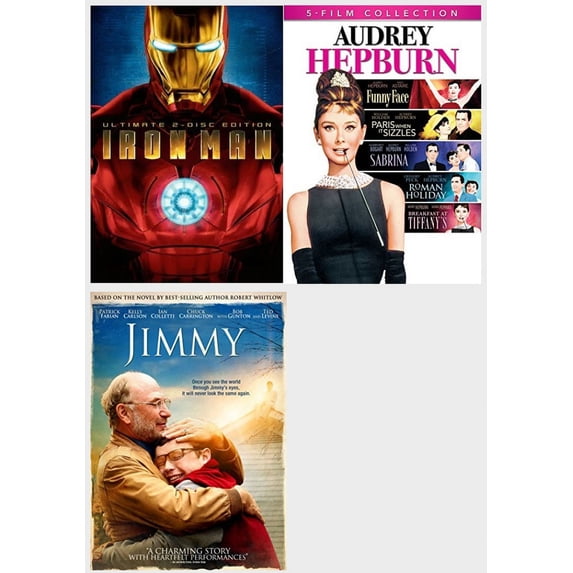Assorted 4 Pack DVD Bundle: Iron Man, Audrey Hepburn 5-Film Collection, Jimmy, Shazam!