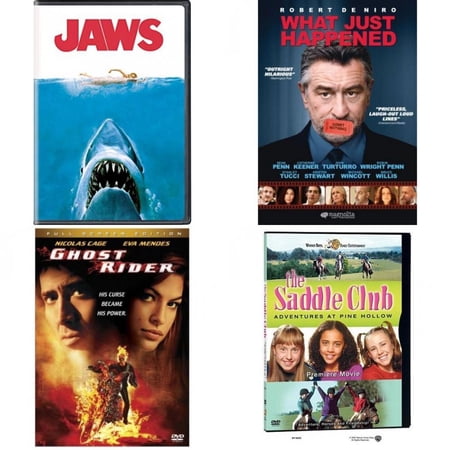 Assorted 4 Pack DVD Bundle: Jaws, What Just Happened?, Ghost Rider Full Screen Edition, The Saddle Club - Adventures at Pine Hollow