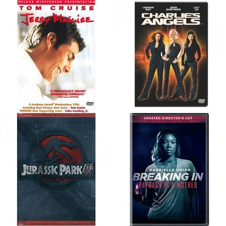 Assorted 4 Pack DVD Bundle: Jerry Maguire, Charlie's Angels, Jurassic Park III, Breaking In
