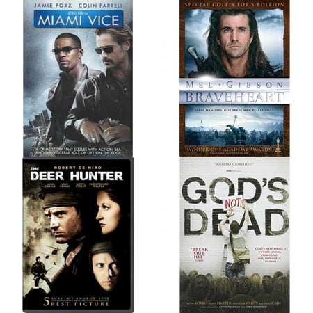 Assorted 4 Pack DVD Bundle: MIAMI VICE, Braveheart, The Deer Hunter, God's Not Dead