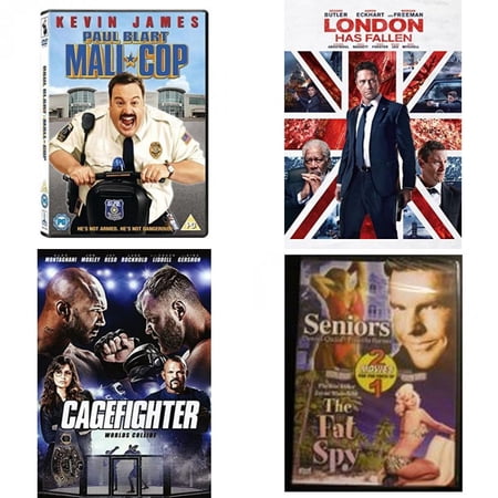 Assorted 4 Pack DVD Bundle: Paul Blart: Mall Cop, London Has Fallen, Cagefighter, Double Feature Seniors & The Fat Spy