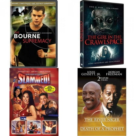 Assorted 4 Pack DVD Bundle: The Bourne Supremacy, The Girl in the Crawlspace, Slammed!, 2 Films: The River Niger / Death Of A Prophet