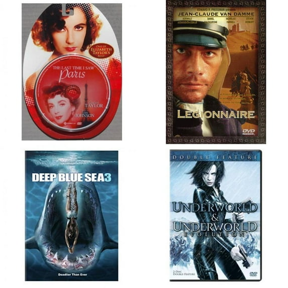 Assorted 4 Pack DVD Bundle: The Last Time I Saw Paris, Legionnaire, Deep Blue Sea 3, Underworld/Underworld: Evolution