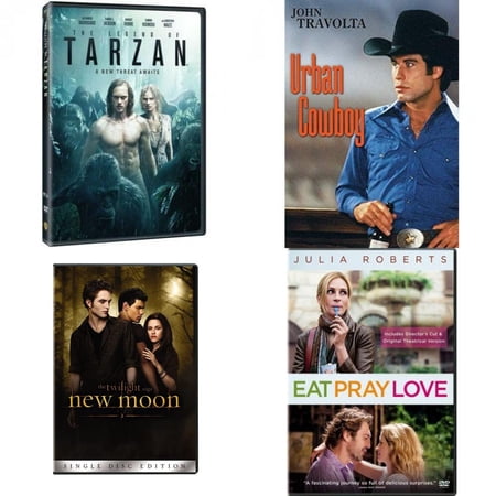 Assorted 4 Pack DVD Bundle: The Legend of Tarzan, Urban Cowboy, The Twilight Saga: New Moon, Eat Pray Love