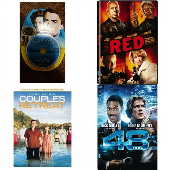 Assorted 4 Pack DVD Bundle: The Snows of Kilimanjaro, Red, Couples Retreat, 48 Hrs.