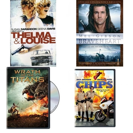 Assorted 4 Pack DVD Bundle: Thelma & Louise, Braveheart, Wrath of the Titans, Chips
