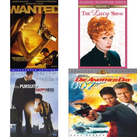 Assorted 4 Pack DVD Bundle: Wanted, The Lucy Show V.3, THE PURSUIT OF HAPPYNESS, Die Another Day