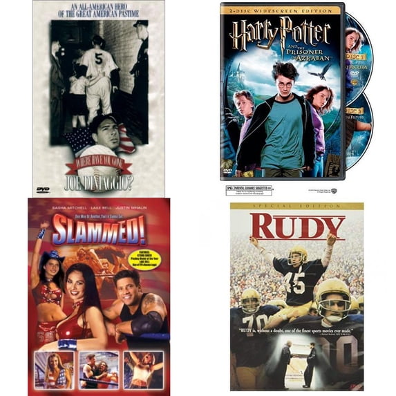 Assorted 4 Pack DVD Bundle: Where Have You Gone, Joe DiMaggio?, Harry Potter and the Prisoner of Azkaban, Slammed!, Rudy
