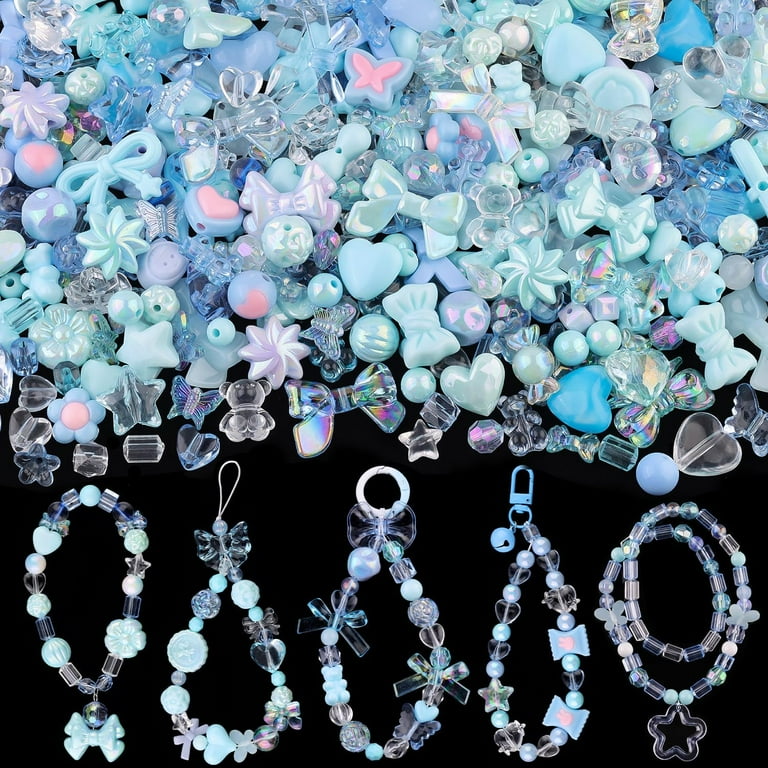 Assorted Acrylic Beads, 170-230PCS Blue Cute Beads for Bracelet