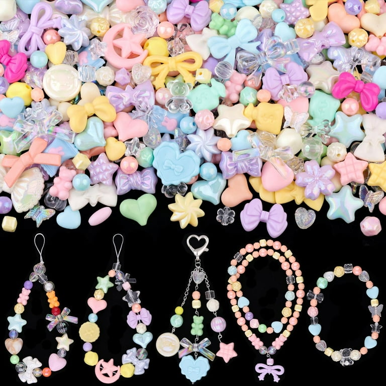 Assorted Acrylic Beads, 170-230PCS Macaroon Color Cute Beads for
