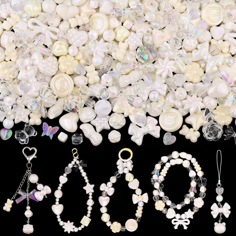 Assorted Acrylic Beads, 170-230PCS White Cute Beads for Bracelet