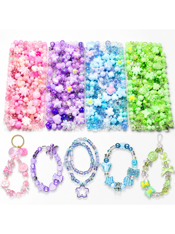 Assorted Acrylic Beads and Charms for Creating Bracelets, Necklaces, and Keychains - 210-270PCS Cute DIY Jewelry Making Kit with Flowers, Bows, Butterflies, Gummy Bears