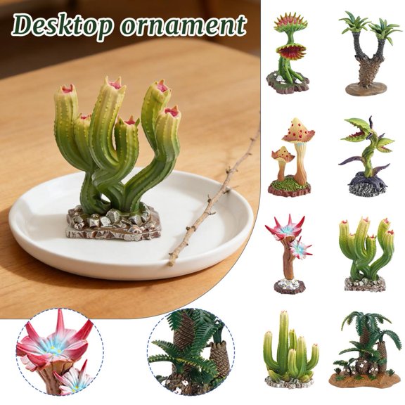 Assorted Artificial Wild Plant Figurines, Realistic Miniature Potted Plant Sculptures, Pack Of 1, Hand-Painted Detailed Desktop Ornaments For Home Office Decor, Tabletop Display,