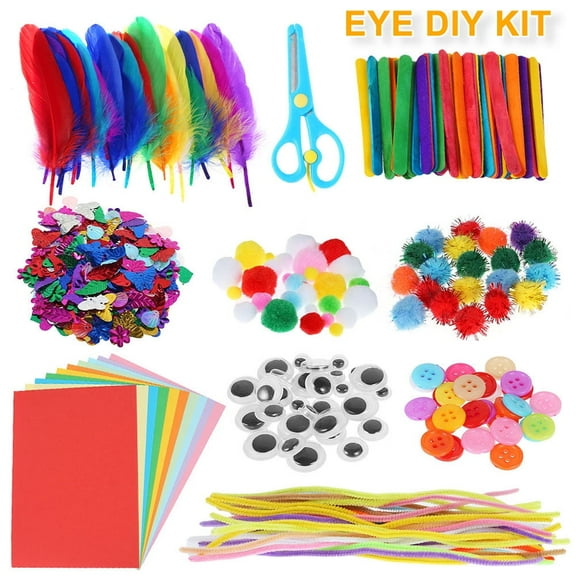 Assorted Arts and Crafts Supplies for Kids DIY Collage School Crafting Materials Supply Set Craft Art Material Kit In Bulk for Kids Crafts Set for School Projects DIY Activities.