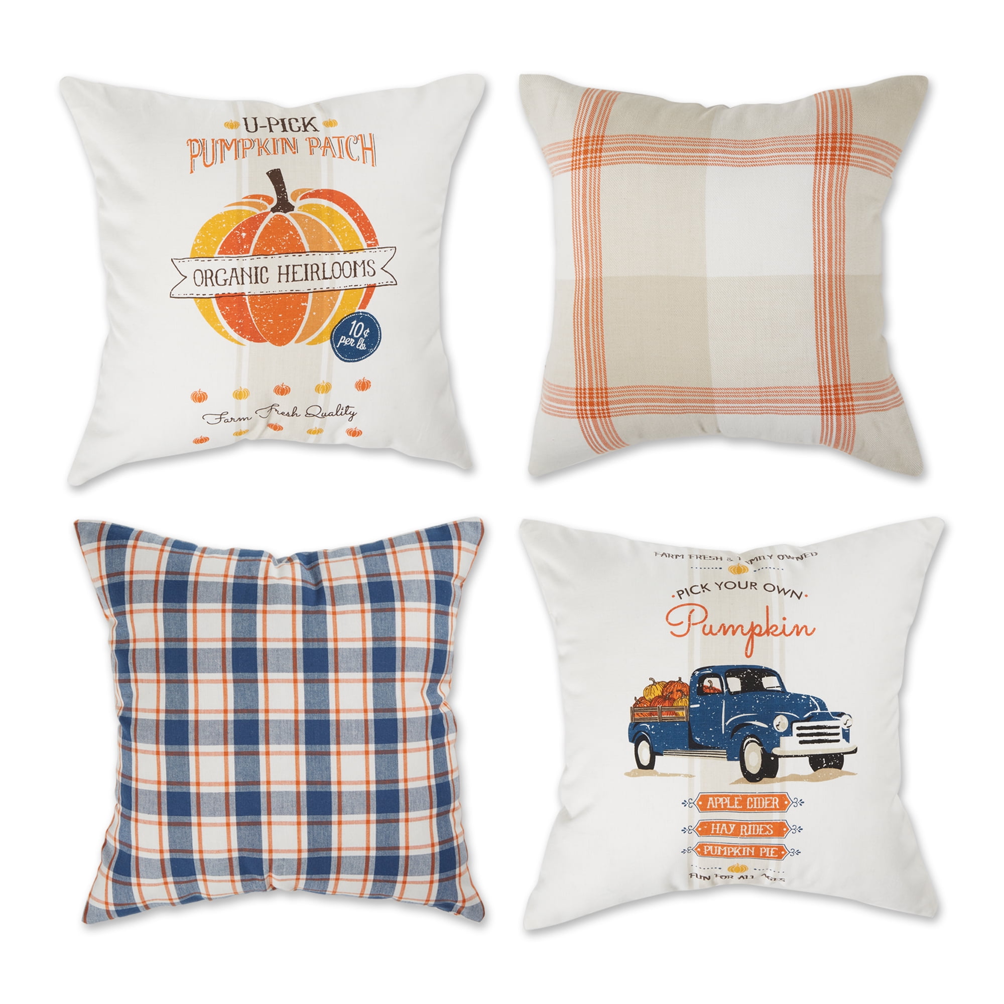 Autumn Plaid and Print Cotton Square Pillow Covers, 18x18, 4-Pack