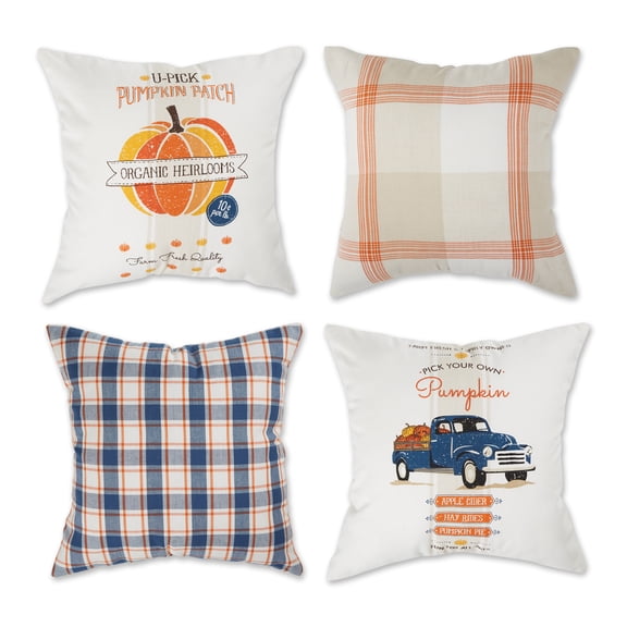Assorted Autumn Plaid And Print Pillow Cover 18x18 inch, 4 Piece