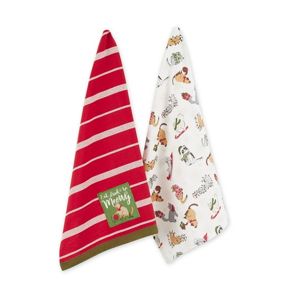 Multi-Color Assorted Be Meowy Cotton Dishtowel (Set of 2) 18x28