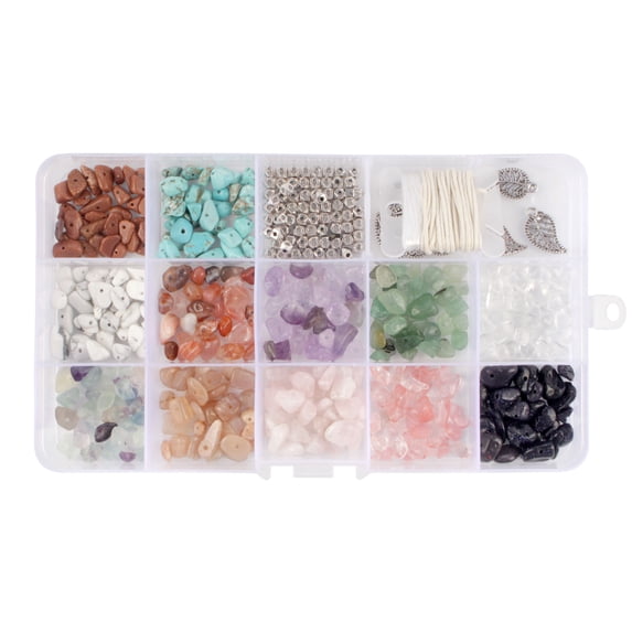 Assorted Bead Kits - DIY Bracelet and Necklace Craft Set - Natural Stone Chips and Alloy Accessories with 3.5m of Wax & Elastic Thread - Assortment 220
