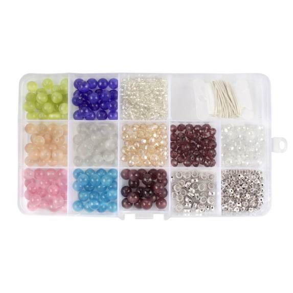 Assorted Bead Kits - DIY Bracelet and Necklace Craft Set - Round Glass Beads and Alloy Accessories with 3.5m of Wax & Elastic Thread - Assortment 213