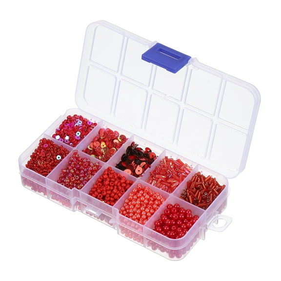 Assorted Beads Sequins,10 Red Styles Glass Beads Bugle Beads Tube Beads Loose Sequins for Jewelry Making Crafts Sewing