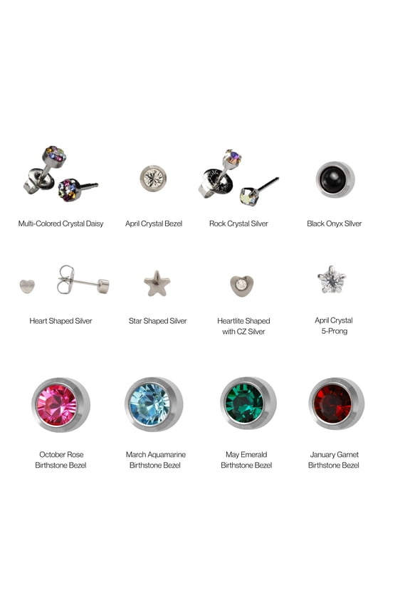 Assorted Bestsellers Studex Ear Piercing Studs - 12 Pairs of Stainless Steel Earrings for Hypoallergenic Comfort
