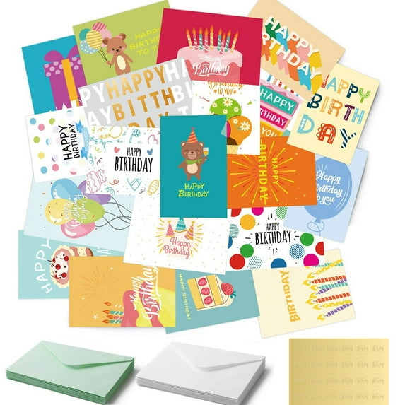 Assorted Birthday Greeting Cards Set – 24 Unique Designs with Envelopes, Bulk Pack for All Ages & Occasions