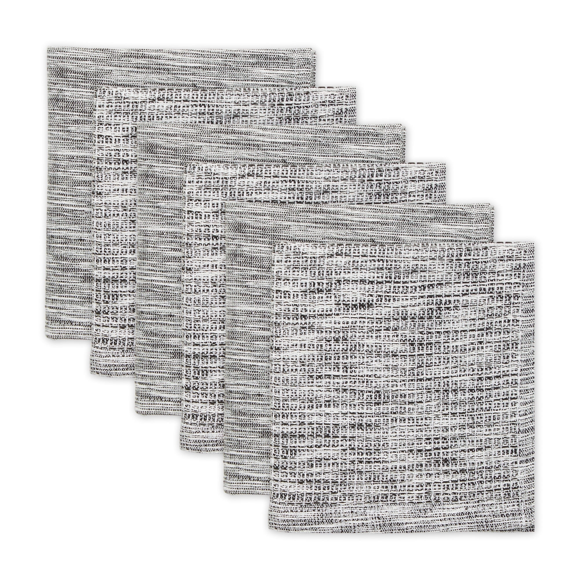 Set of 6 Black and Off-White Cotton Waffle Weave Dishcloths