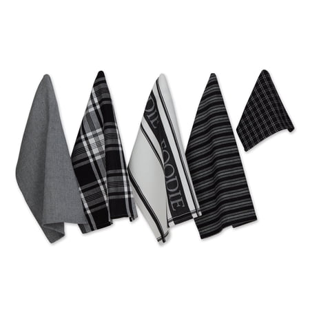Asst Black Foodie Dishtowel And Dishcloth 5 Piece