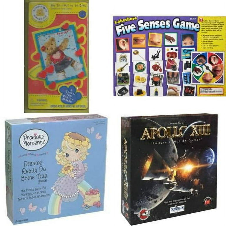 Assorted Board Games 4 Pack Bundle: Build-A-Bear Workshop Pin the Heart on  the Bear Game, Lakeshore Five Senses Game, Precious Moments Game, Passport