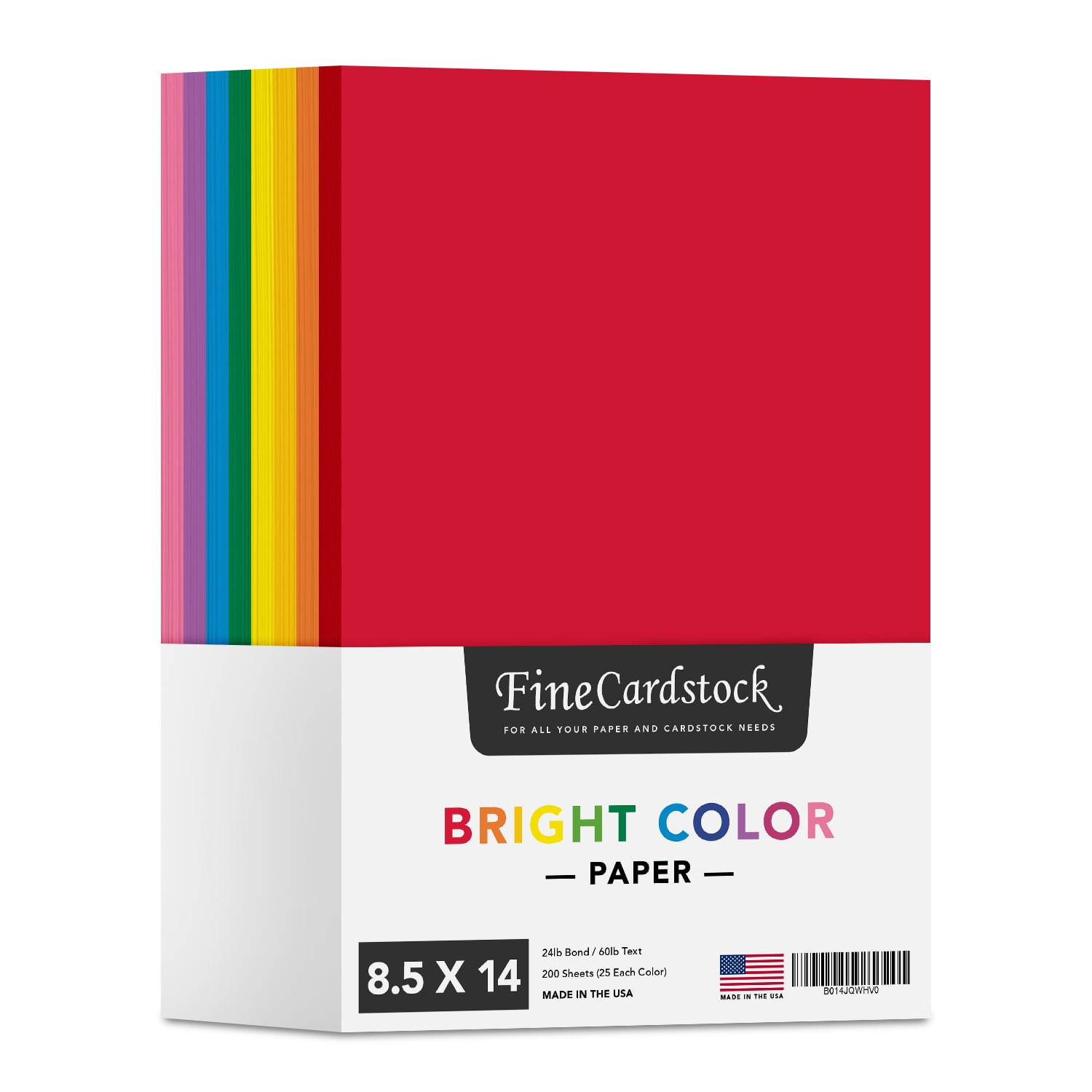 Bright Color Paper 8 Assortment Colors of 25 Each, 24 lb, , 200 Sheets (8.5 x14)