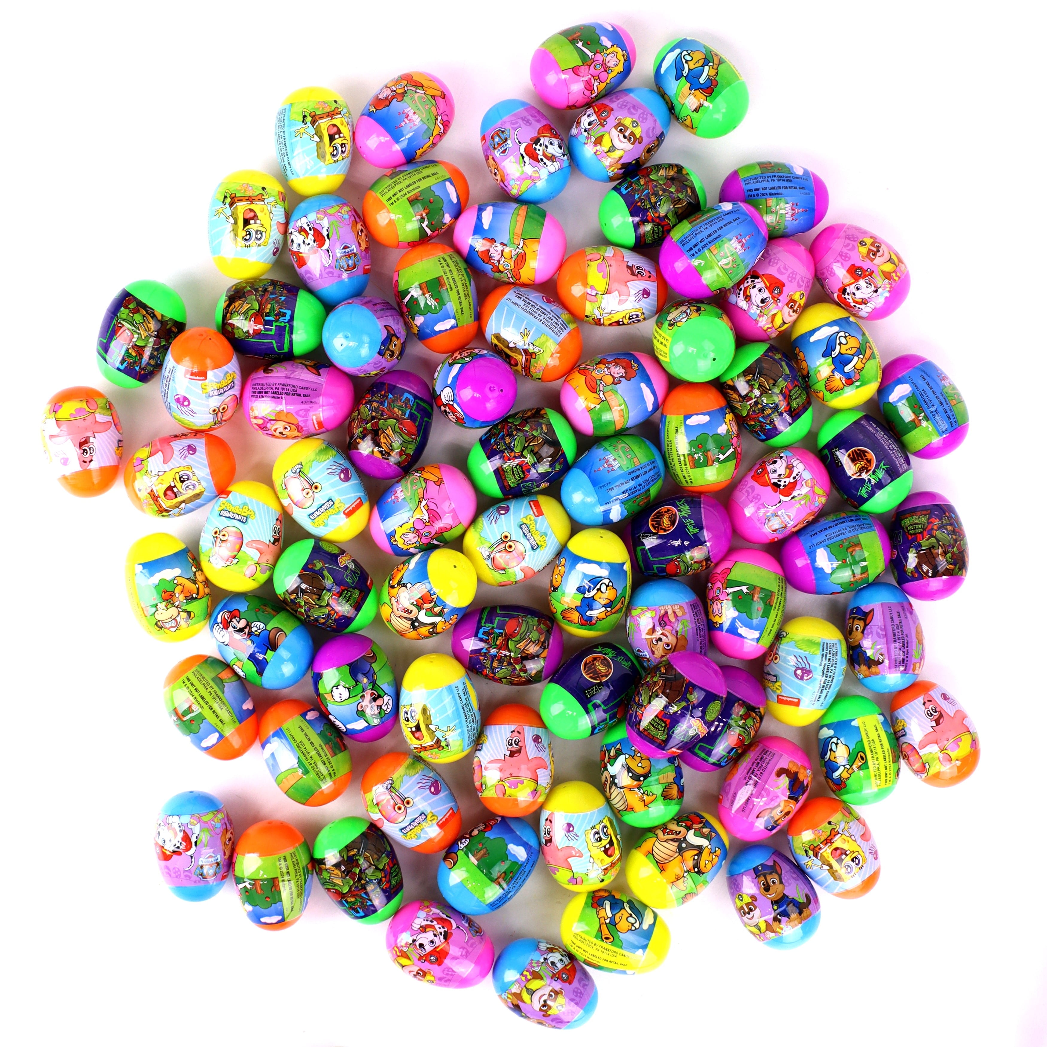 Assorted Bulk Character Easter Eggs with Candy, 80 Count, SpongeBob SquarePants, Teenage Mutant Ninja Turtles, Paw Patrol, & Mario By Frankford Candy