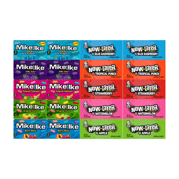Assorted Candy Mix Variety Pack  5 Flavors of Mike and Ike & 5 Flavors of Now and Later  2 Each Flavor  Bulk Candy for Parties, Snacks, Office, Gift Bags  Individually Wrapped  20 Pack