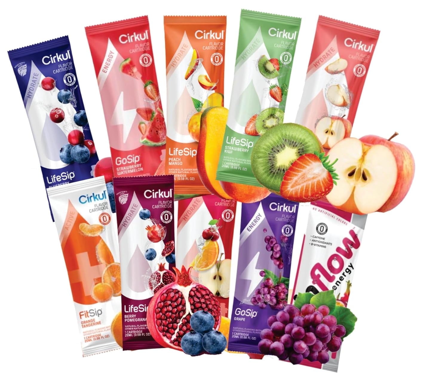Assorted Cartridge Flavors Refills - Gosip, Lifesip, Fit Sip - Strawberry, , Grape, Blue Raspberry, Orange Tangerine, Mixed Berry And More. (Pack 6)