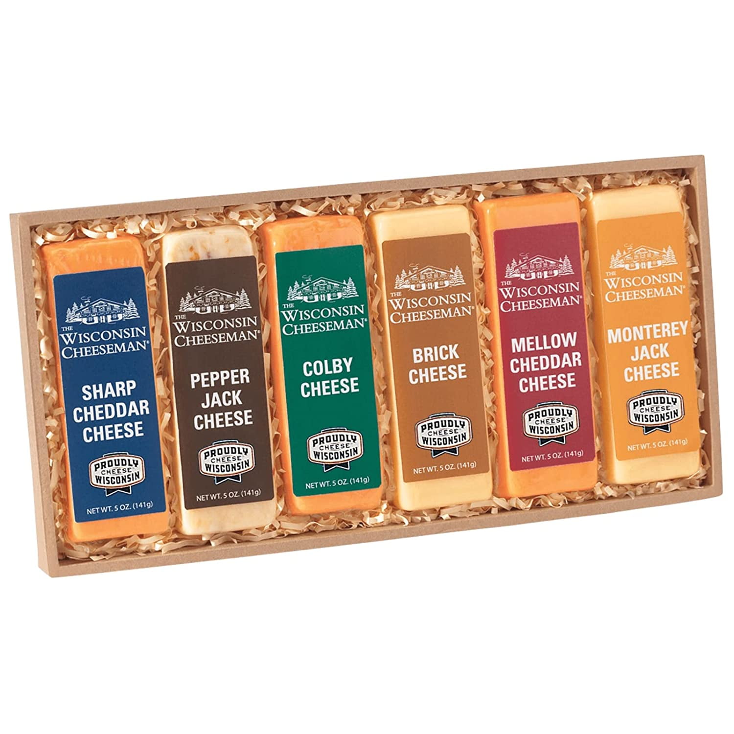 Assorted Cheese Bars - Featuring Sharp and Mellow Cheddar, Pepper Jack, Colby, Brick, and Monterey Jack, Premium Gift Assortment, Pack of 6-1 lb. 14 oz.