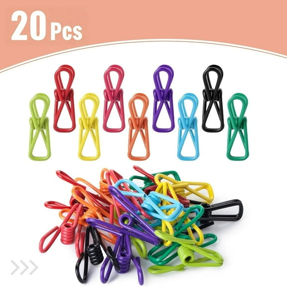 Assorted Chip Bag Clips Utility 20 Pack, Chip Clips - PVC 2 Inch Coated Colorful Sealer for Sealing Food - Paper Holder, Clothesline Clip for Laundry Hanging, Kitchen Bags, Multipurpose Clothes Pins