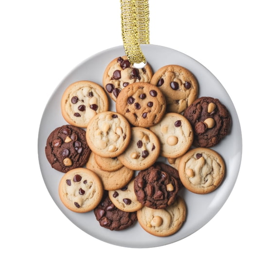Assorted Chocolate Chip Cookies Gift Cookies Foods Food Double Sided Ceramic Foodie Novelty Holiday Christmas Xmas Tree Ornament Gift Accessory (Flat Printed Design, NOT 3D)