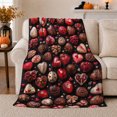 thumbnail image 1 of Assorted Chocolate Hearts and Candies on Black, Romantic Dessert Style for Chocolate Lovers, Red Sweet Pattern and Anniversary Gift, Soft Flannel Blanket for Bedroom and Guest Room, Home Decor, 1 of 9