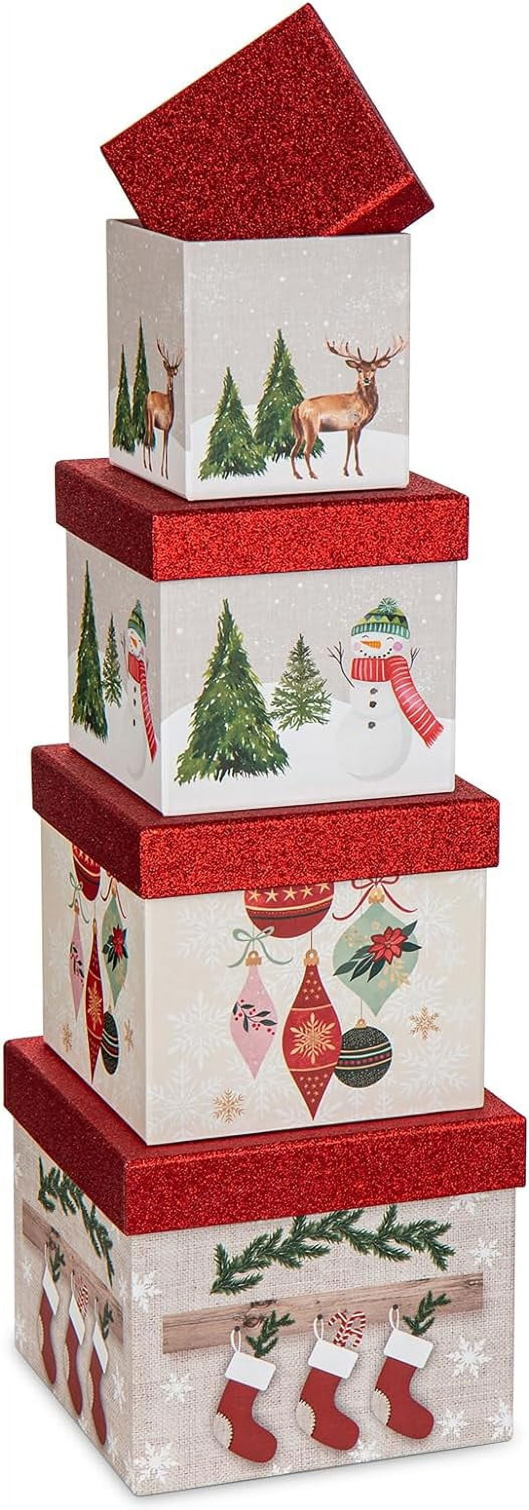 Assorted Christmas Gift Boxes with Festive Designs Set of 4 Square