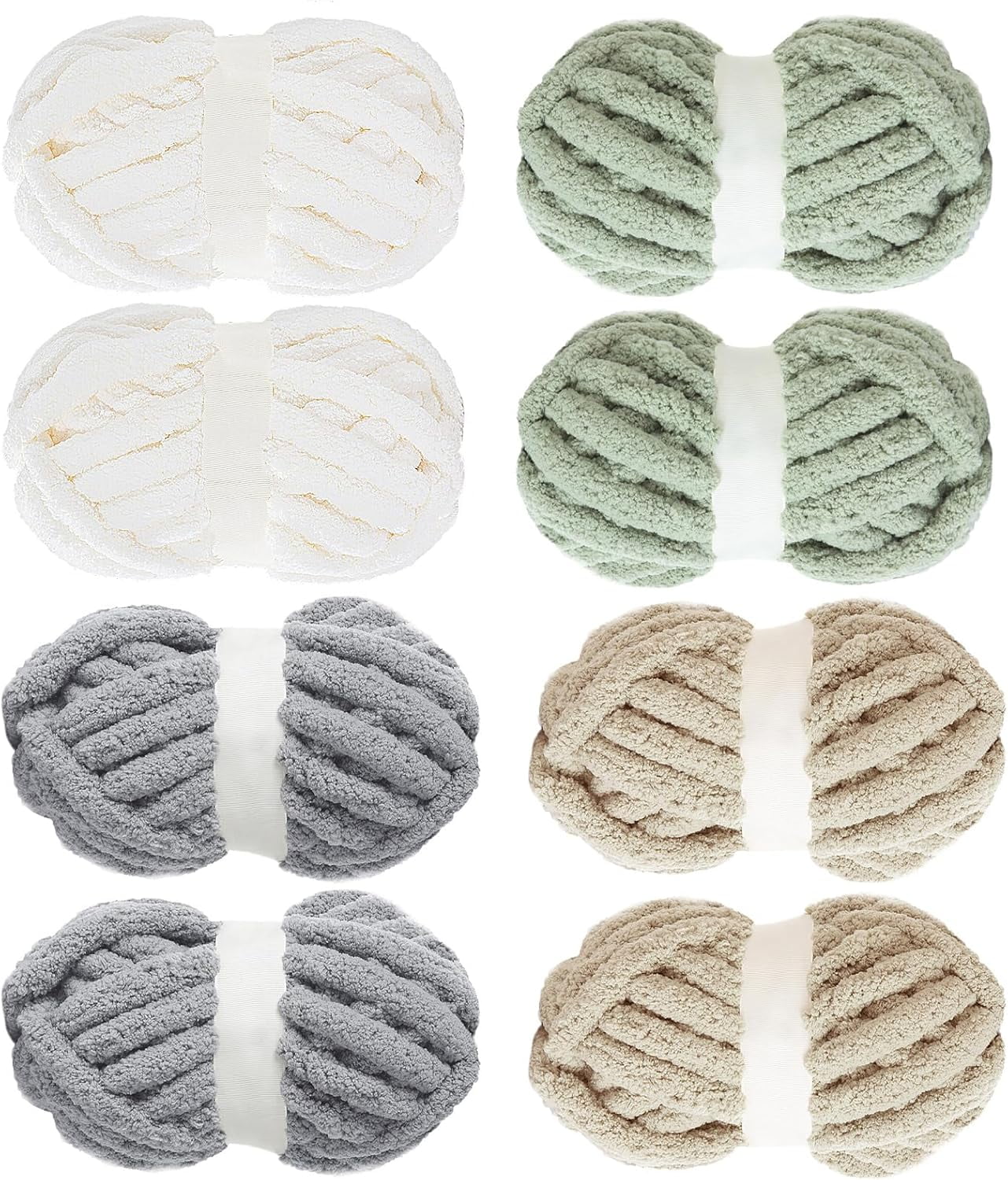Assorted Chunky Yarn for Crocheting 8 Pack, Fluffy Jumbo Chenille Yarn, Soft Plush Yarn Bulky, Giant Thick Fuzzy Yarn for Hand or Arm Knitting (27 yds,8 oz Each Skein)