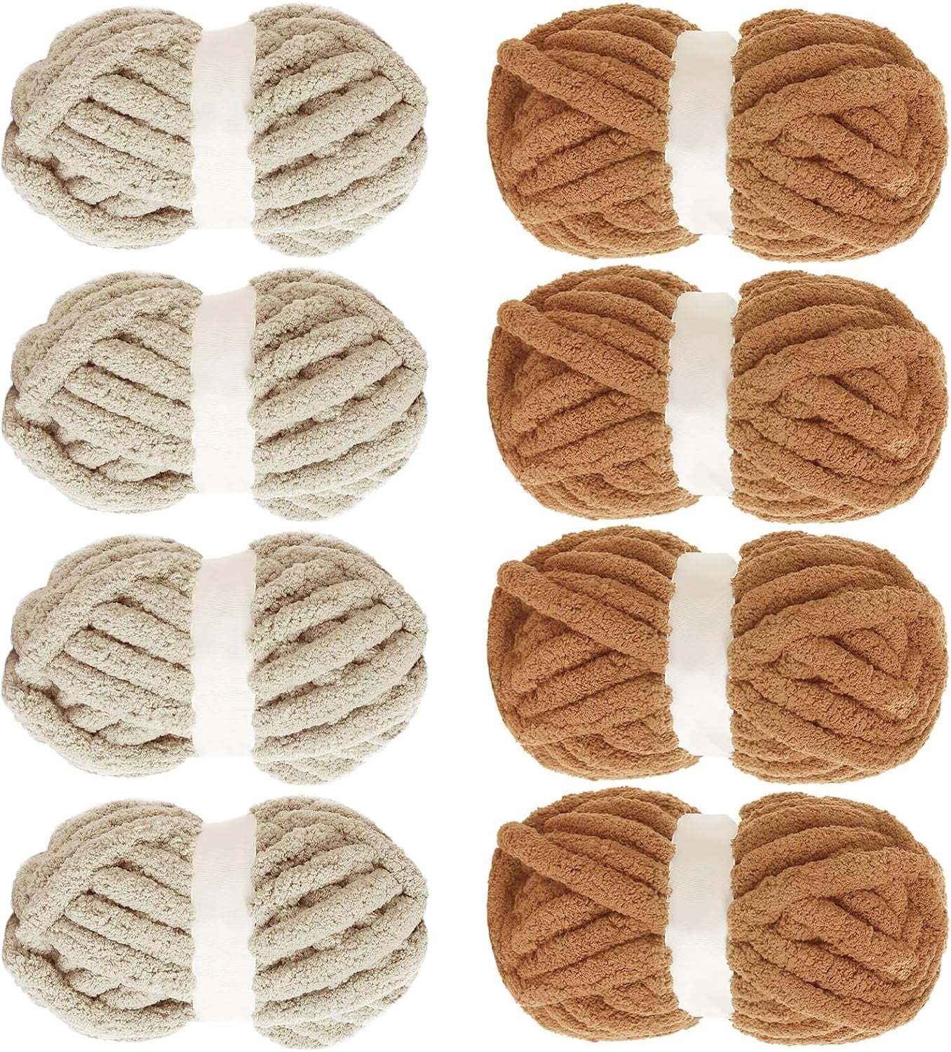Assorted Chunky Yarn for Crocheting 8 Pack, Fluffy Jumbo Chenille Yarn, Soft Plush Yarn Bulky, Giant Thick Fuzzy Yarn for Hand or Arm Knitting (27 yds,8 oz Each Skein)