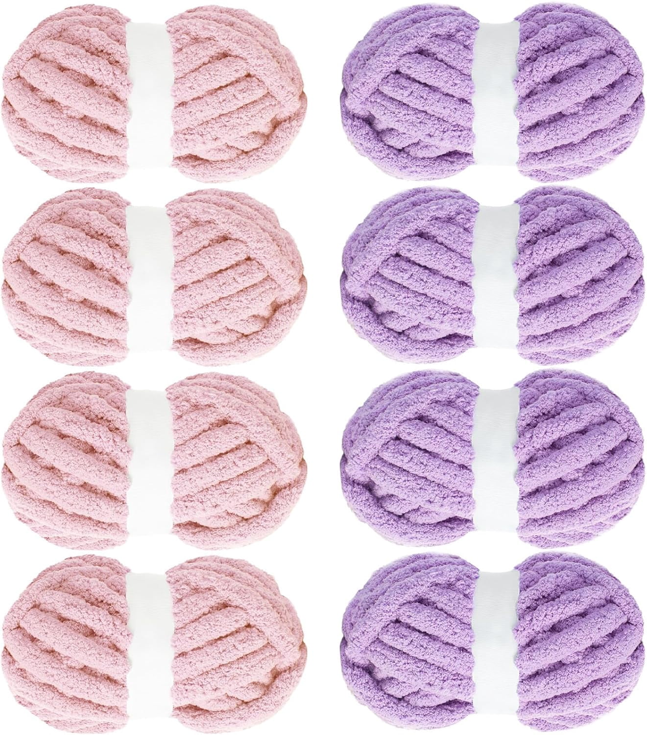 Assorted Chunky Yarn for Crocheting 8 Pack, Fluffy Jumbo Chenille Yarn, Soft Plush Yarn Bulky, Giant Thick Fuzzy Yarn for Hand or Arm Knitting (27 yds,8 oz Each Skein)