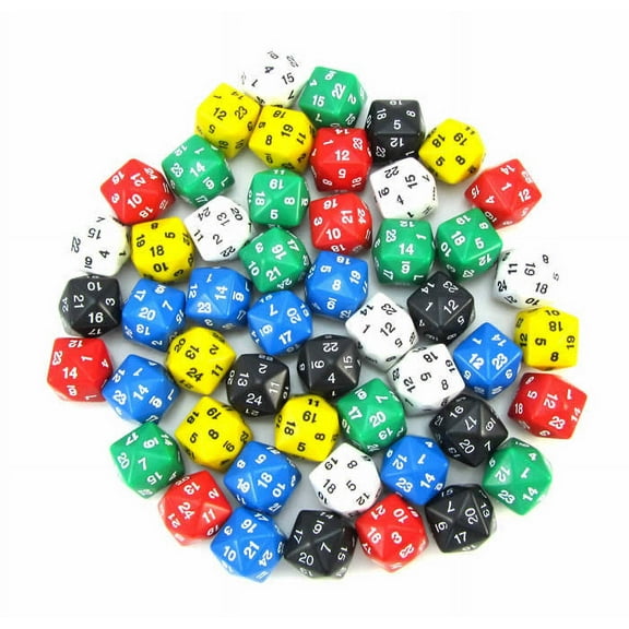 Assorted Collors Opaque Dice With Numbers D24 24mm (15/16in) Pack of 50 Koplow Games