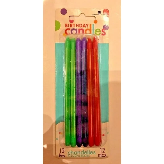 Assorted Color 5" Birthday Candles American Greeting 12 Ct New