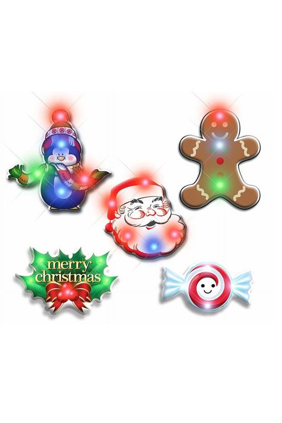 Assorted Color Christmas 2 Flashing Body Light Lapel Pins - Pack of 25