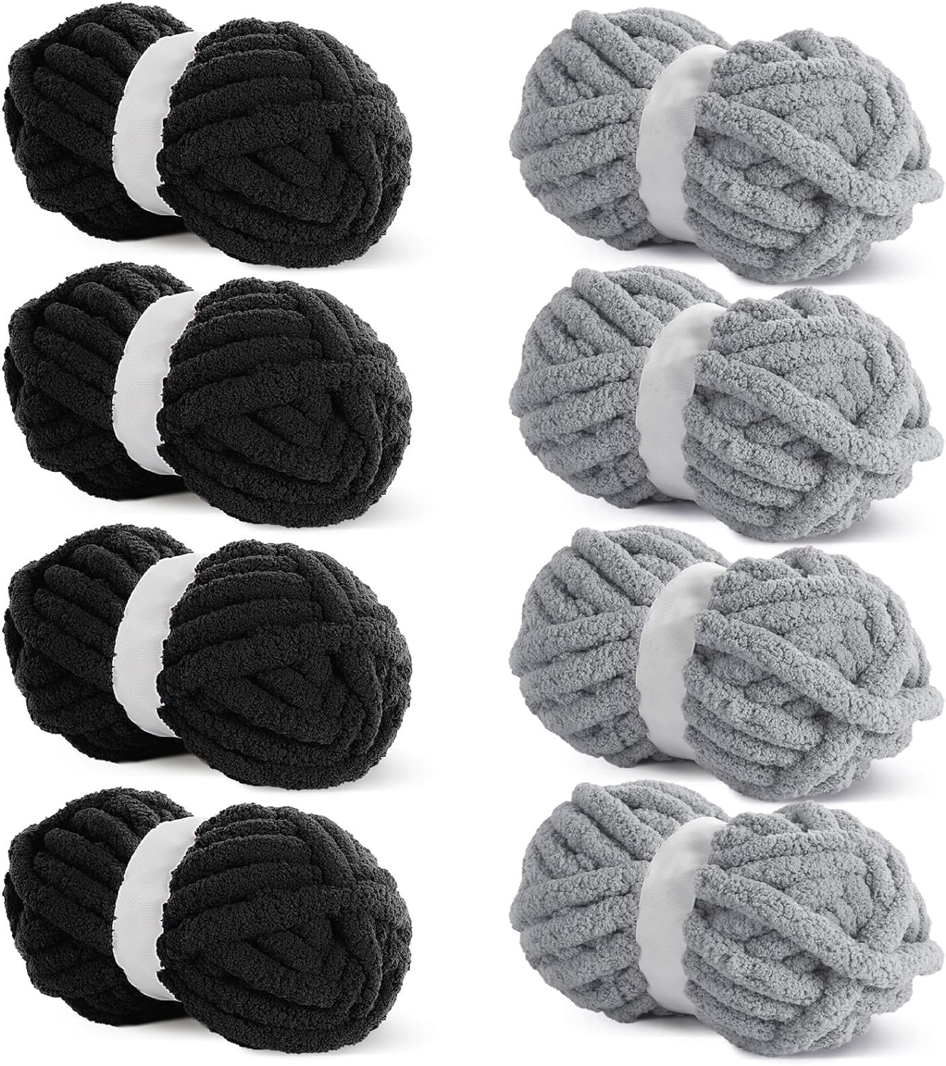 Assorted Color Chunky Yarn for Crocheting - Pack of 8, Bulky Large Soft Fluffy Yarn, Plush Fuzzy Yarn Thick Chenille Yarn for Hand Knitting/Arm Knitting (27yds,8 oz Each Skein)